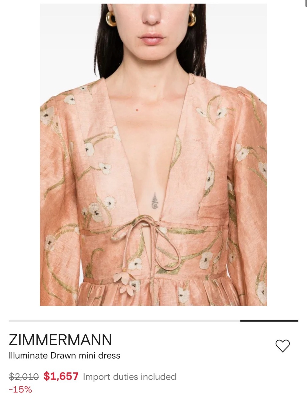 Zimmermann Peach Floral Tie-Front Mini Dress 0 - Picture 6 of 10
